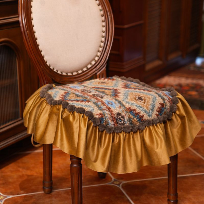 复古费尔岛风针织椅垫坐垫家居装饰荷叶边防滑椅子垫