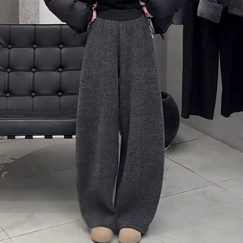 高级感毛呢弯刀裤女秋冬2025年新款垂感显瘦糯米裤宽松加绒阔腿裤