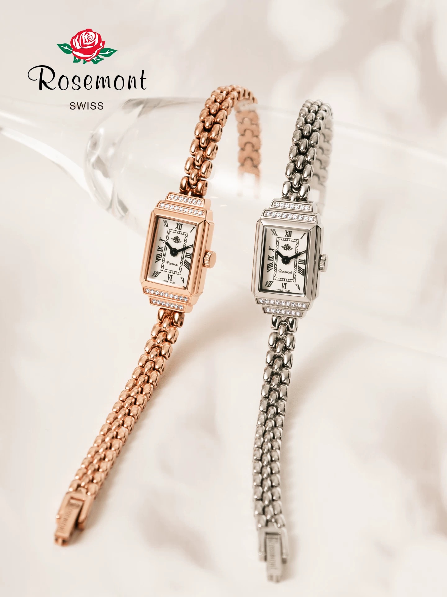 Rosemont罗斯蒙特手表女款正品小众轻奢高级玫瑰金长方形镶钻腕表