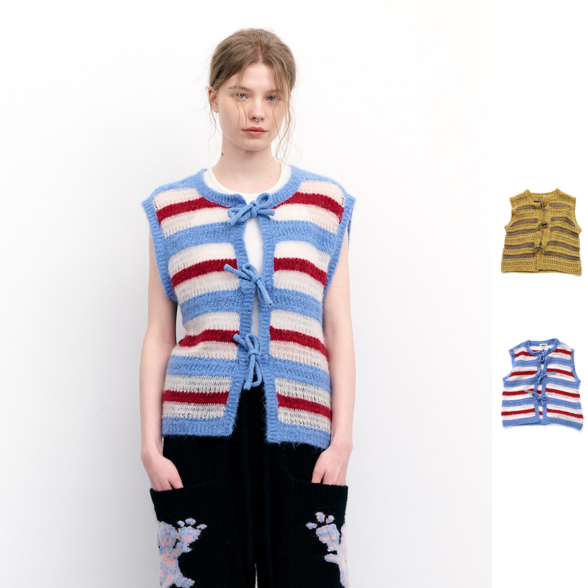 LAOWLA设计师品牌 条纹撞色设计针织马甲女 DSC买手店 DY5L05011