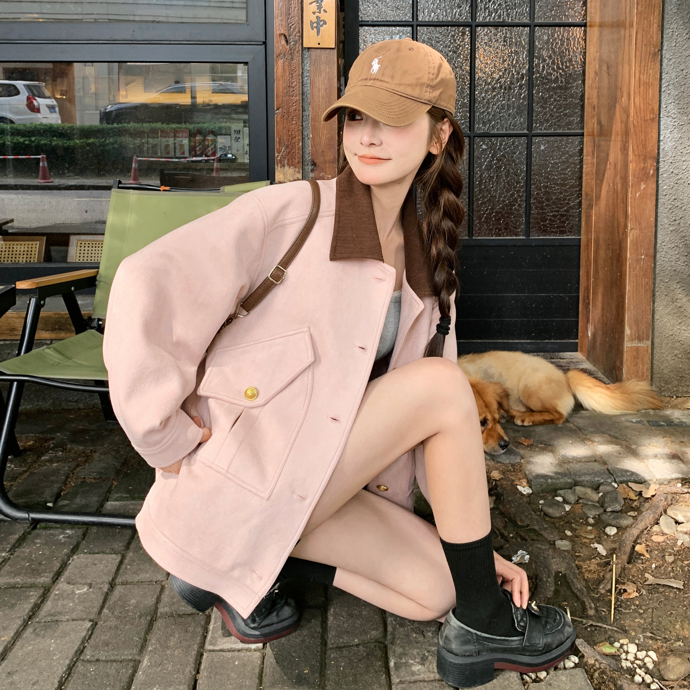 粉色麂皮绒外套女2025新款秋季韩版高级感小个子甜美减龄夹克上衣