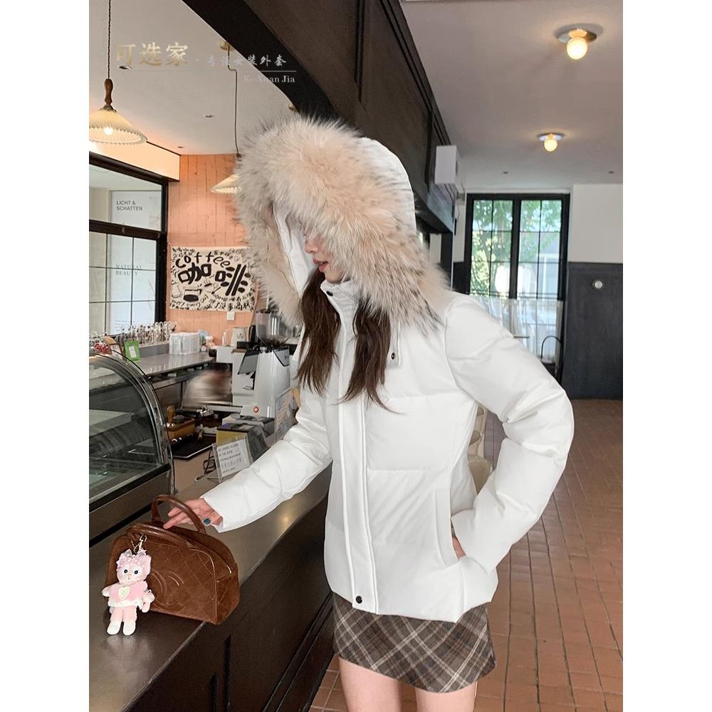 2025新款冬季棉袄棉服女款宽松连帽毛领加厚保暖美式棉衣修身外套