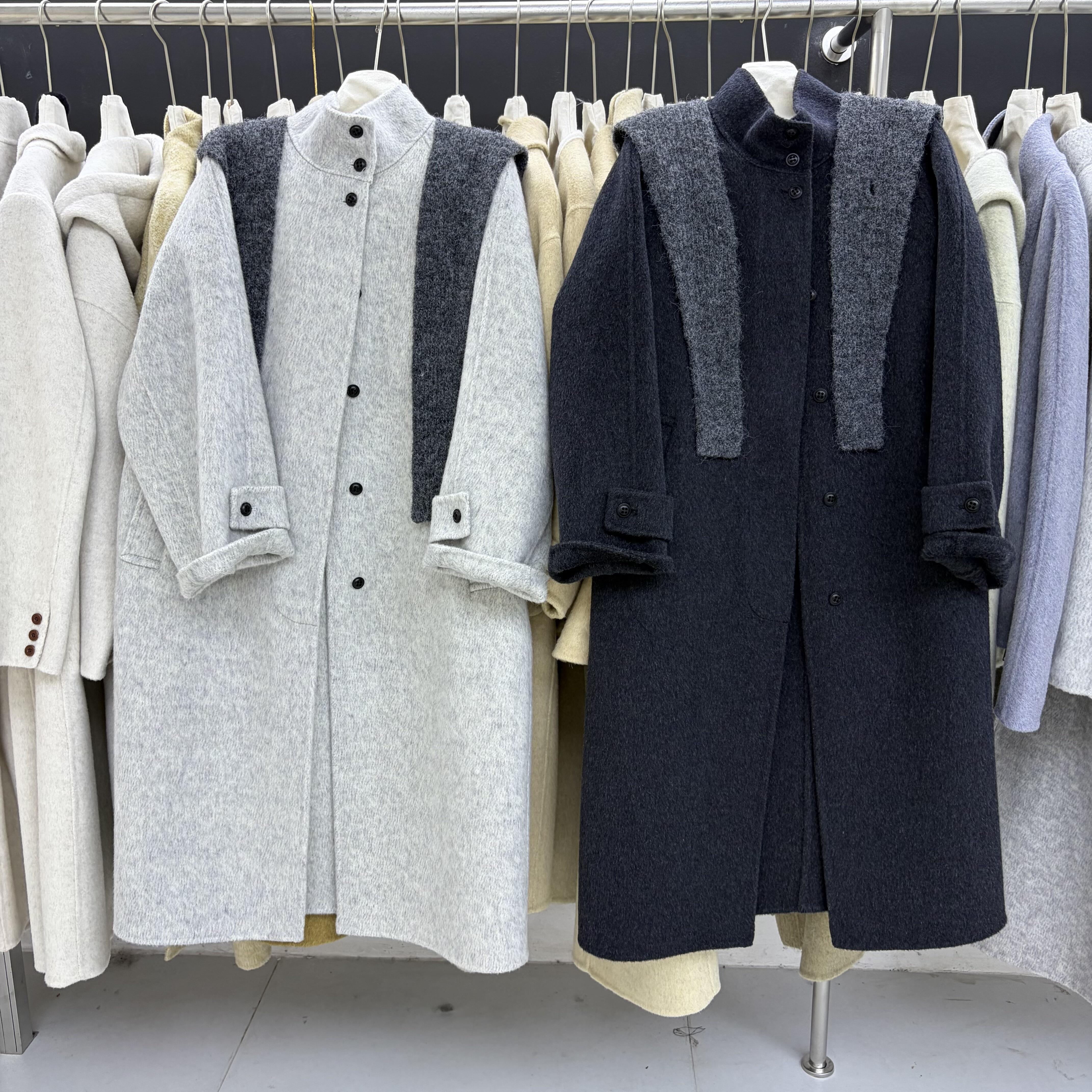 25新款秋冬高级感立领双面羊大衣女长款羊毛外套气质暗门禁披肩