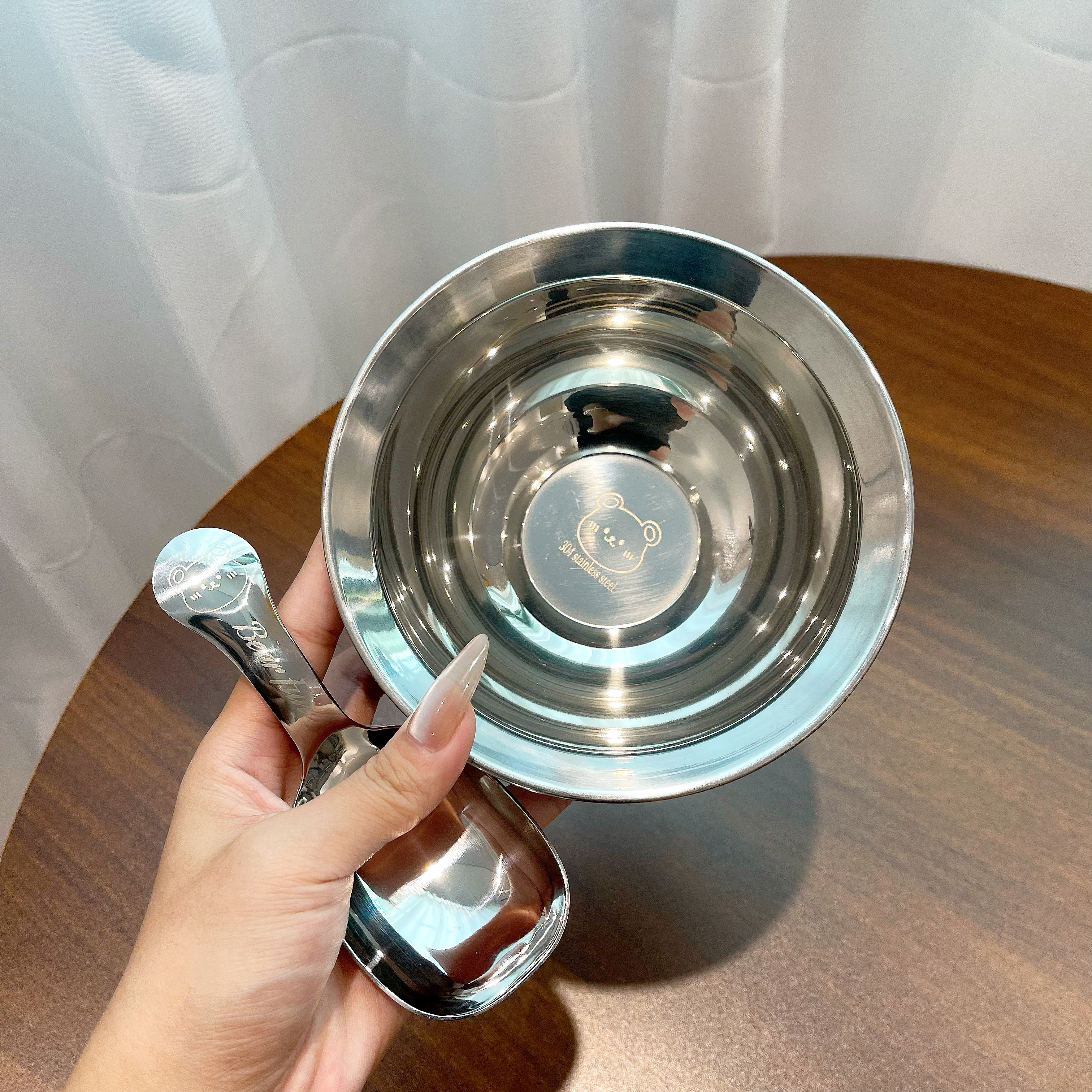 可爱小熊304不锈钢料理碗家用高颜值防摔碗卡通小熊勺超值两件套