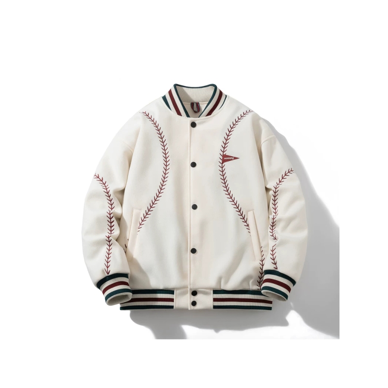 美式复古刺绣棒球服加厚棉服男女秋冬季潮牌棉衣宽松毛呢夹克外套