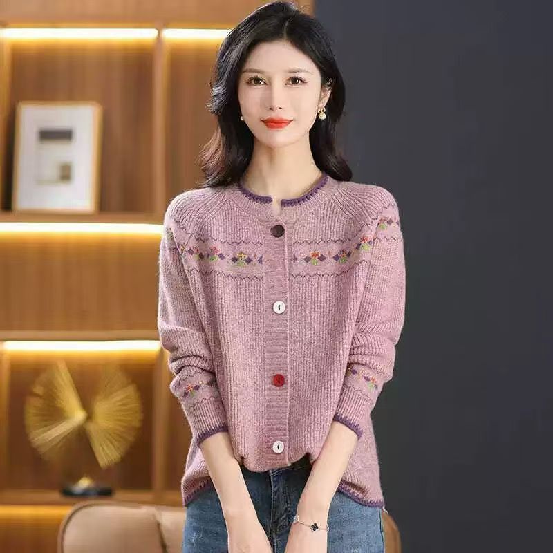 女装秋季秋冬女宽松开衫针织衫毛针织衫开衫圆领