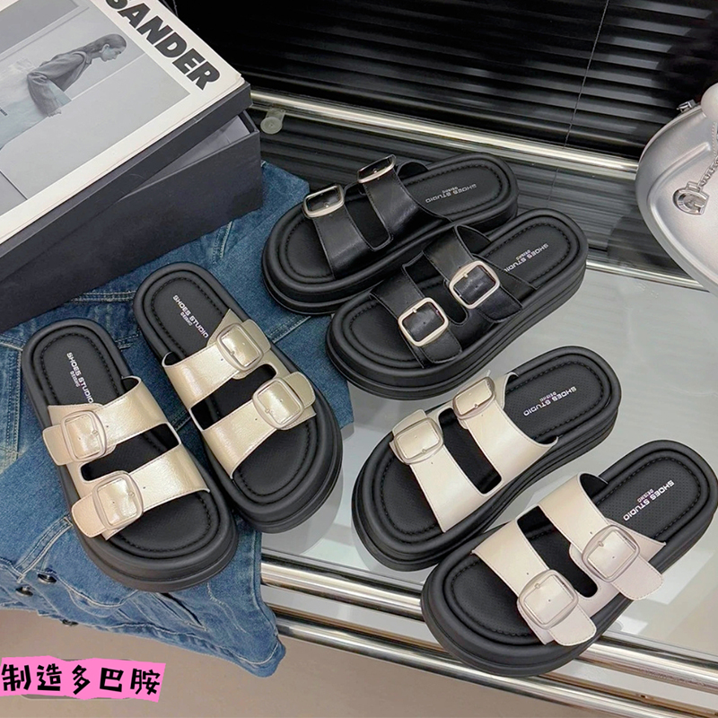 经典真皮时尚凉鞋拖鞋女夏季外穿松糕厚底套趾凉鞋9558
