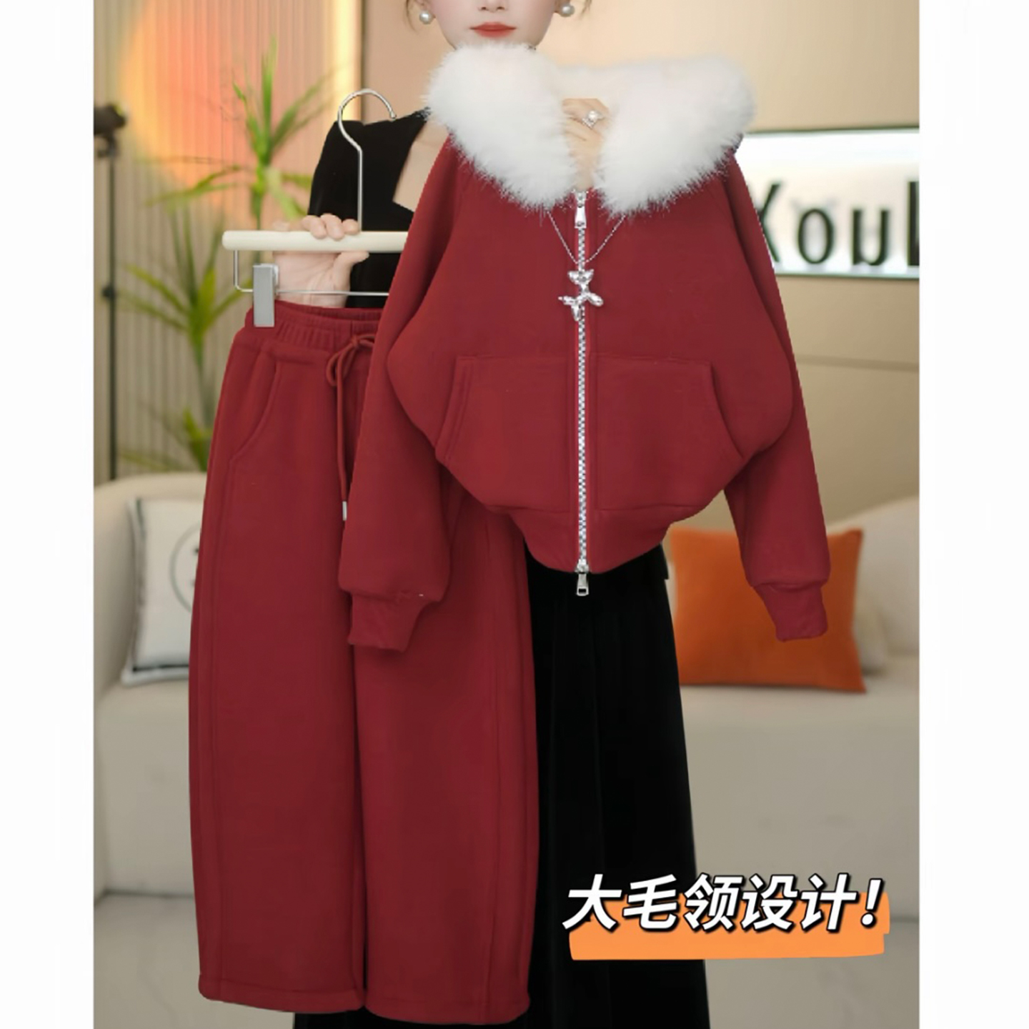 女童冬装套装2025新款儿童红色加厚外套女大童新年装两件套女孩冬