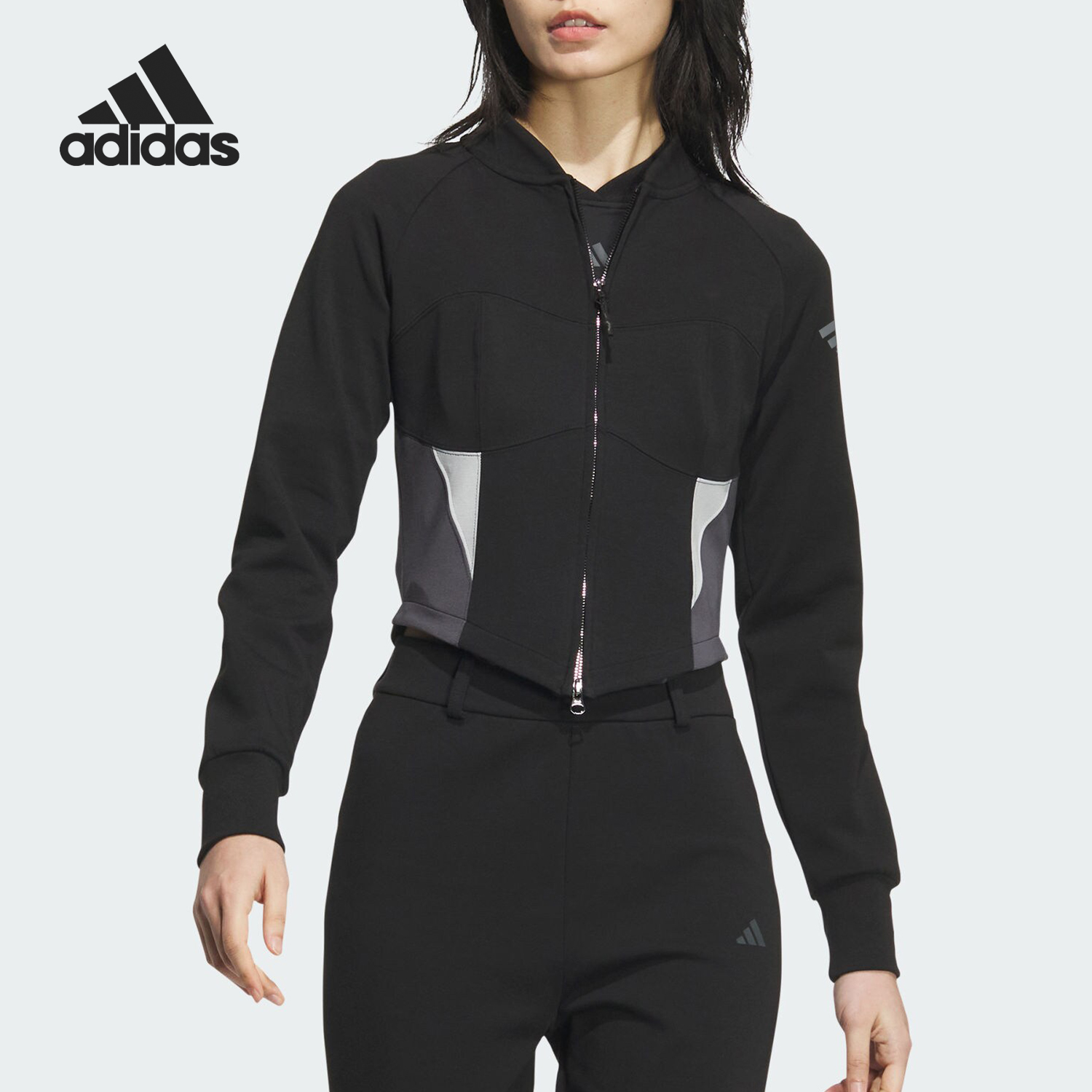 Adidas/阿迪达斯正品新款女士立领短款修身拼接外套JJ3559