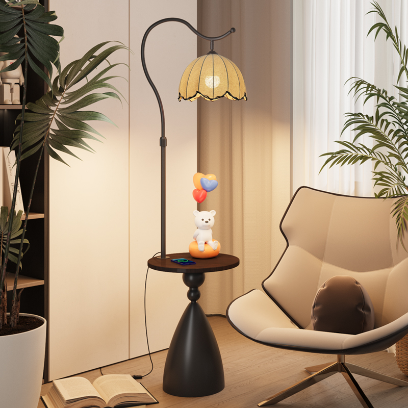 中古风落地灯复古法式风客厅卧室沙发旁边几高级氛围感立式一体灯