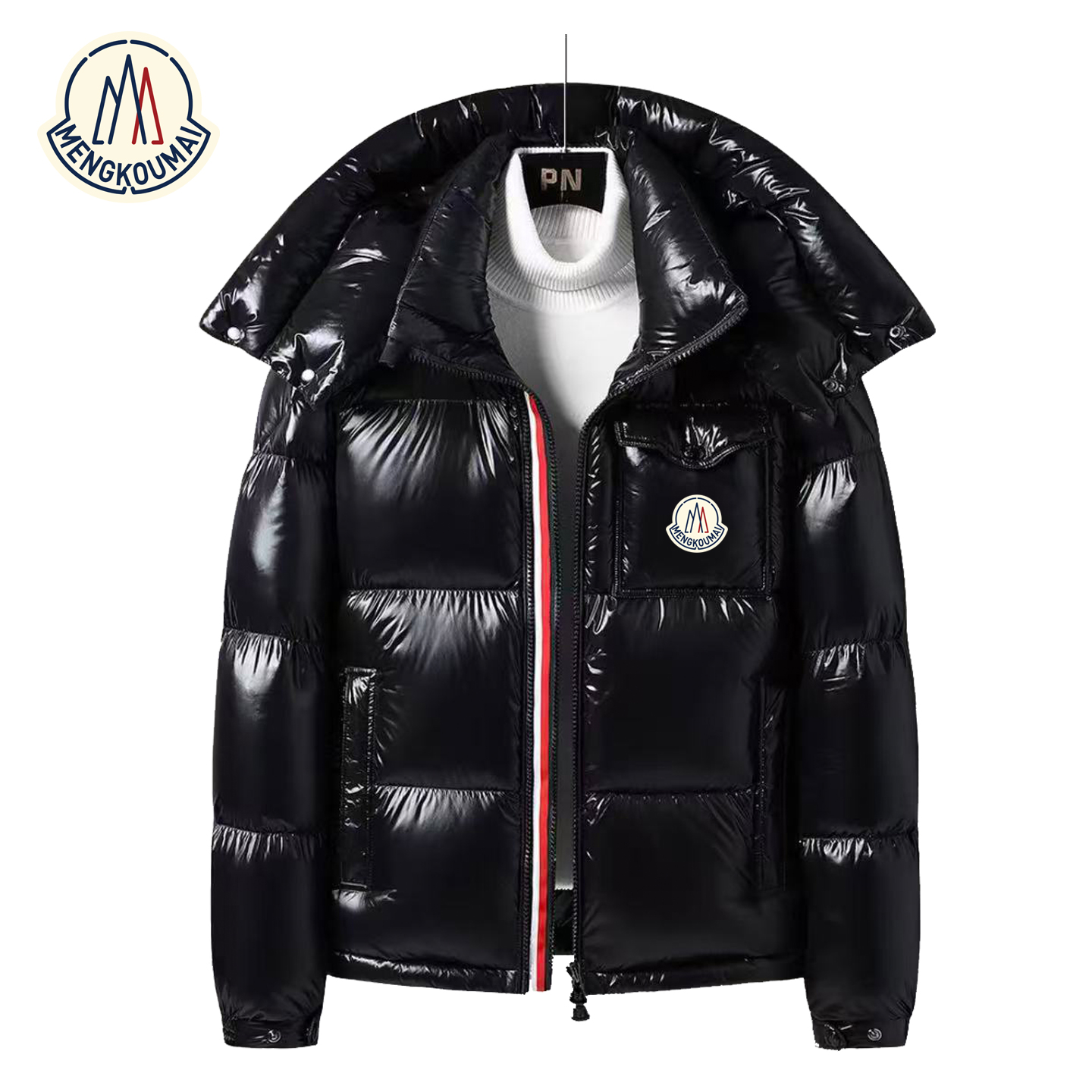 蒙口迈彩虹条羽绒服男女短款2025冬季新款加厚保暖黑金鹅绒服外套