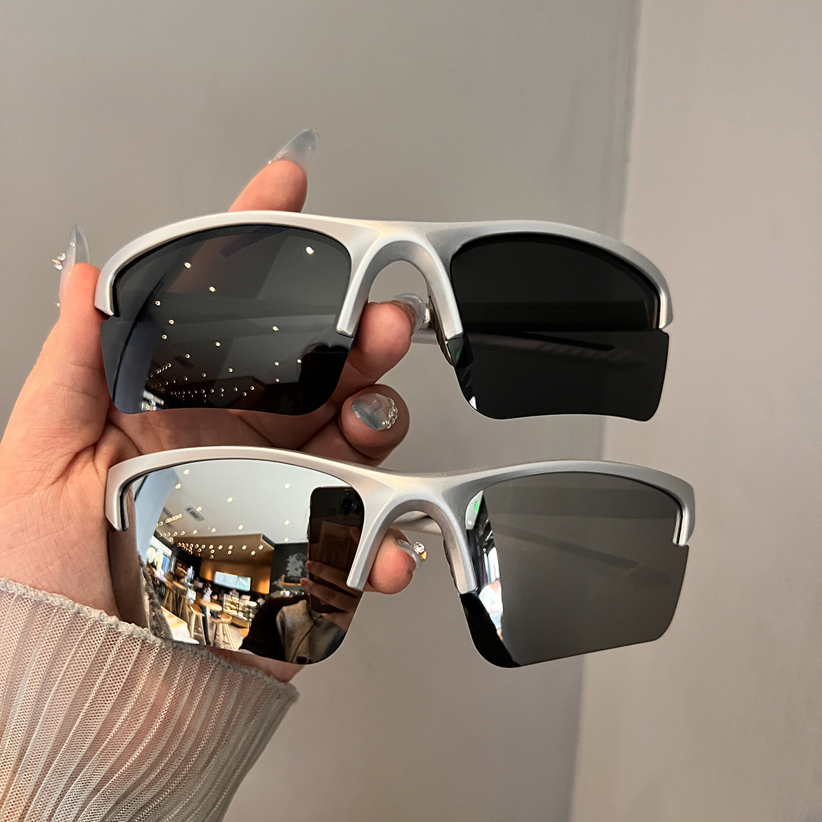 时尚户外男女骑行眼镜开车专用墨镜防晒紫外线眼镜银色太阳镜超酷