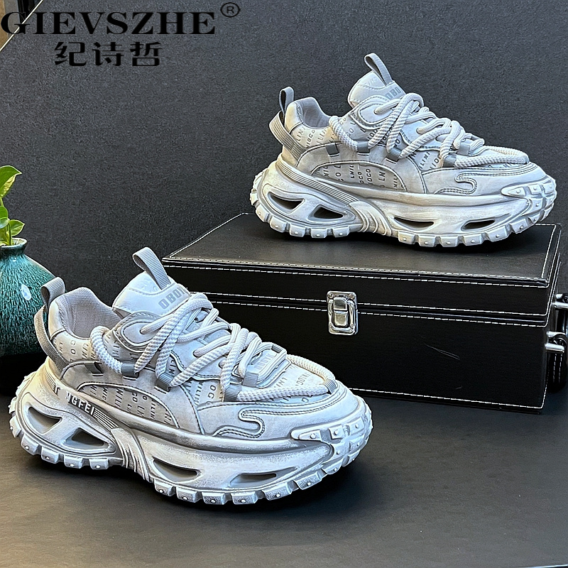 纪诗哲做旧复古风脏脏老爹鞋男韩版透气休闲鞋秋季做旧网面老爹鞋