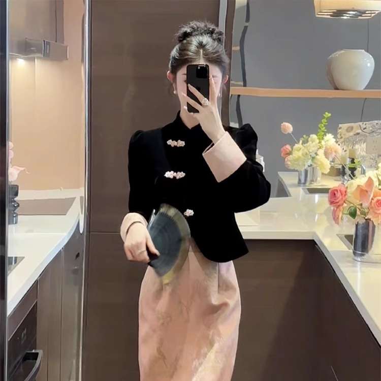 新中式旗袍国风秋冬订婚女装穿搭套装参加婚礼百日宴周岁宴妈妈装