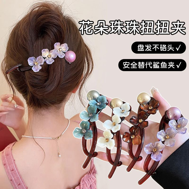 2025新款百搭小众花朵轻奢头饰女高级感气质百搭时尚后脑勺扭扭夹