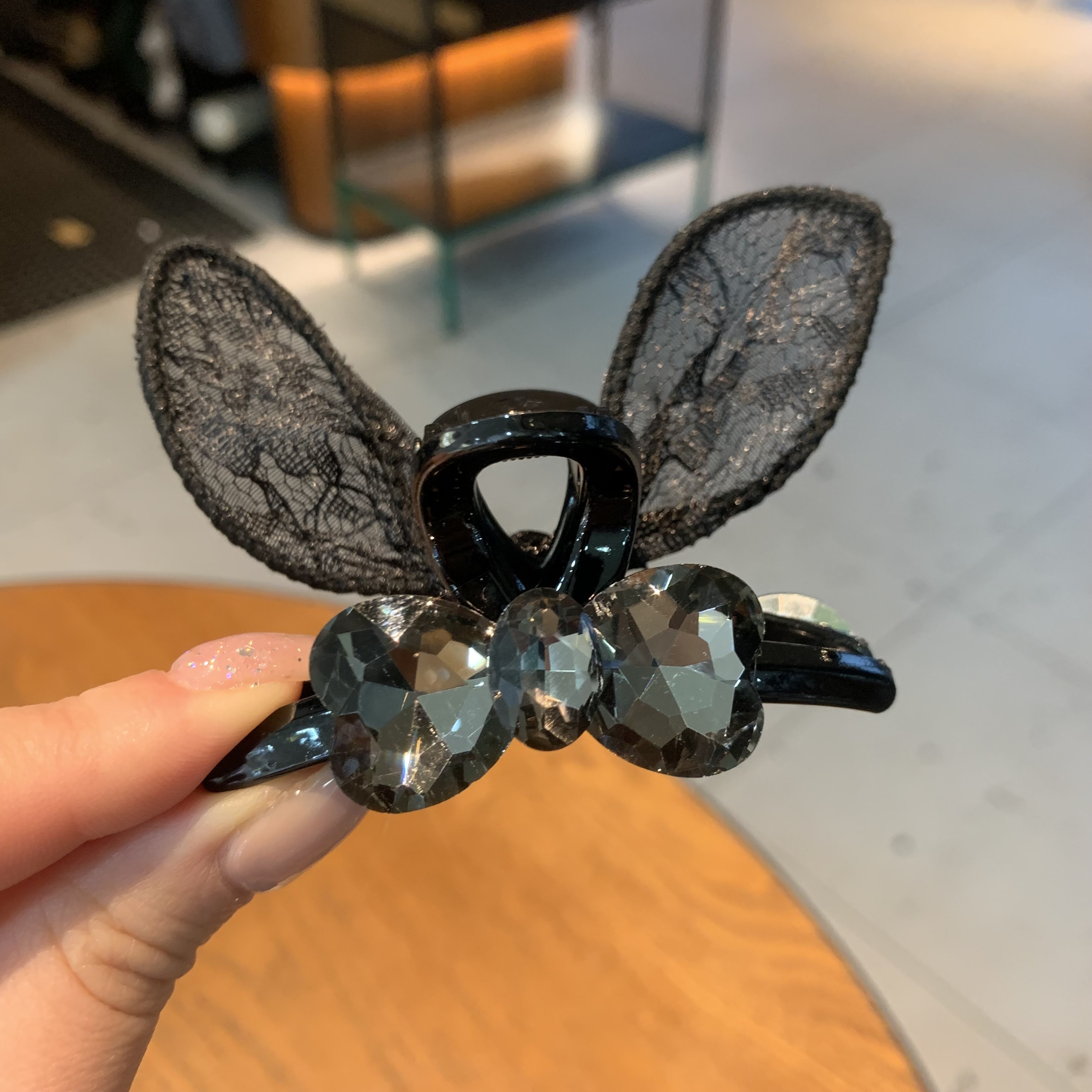 GOBJNKO韩版兔耳朵AB面抓夹7公分中号抓气质时尚可爱黑色发卡