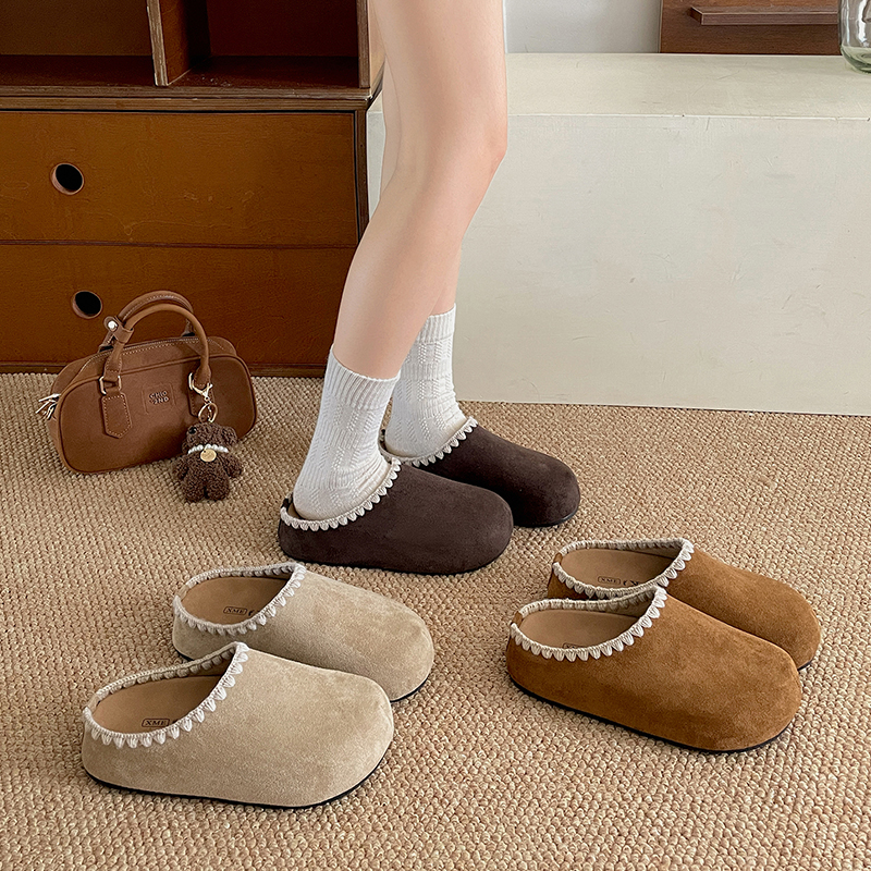 丑萌厚底勃肯鞋一脚蹬包头半拖鞋女外穿2025新款秋季懒人孕妇拖鞋