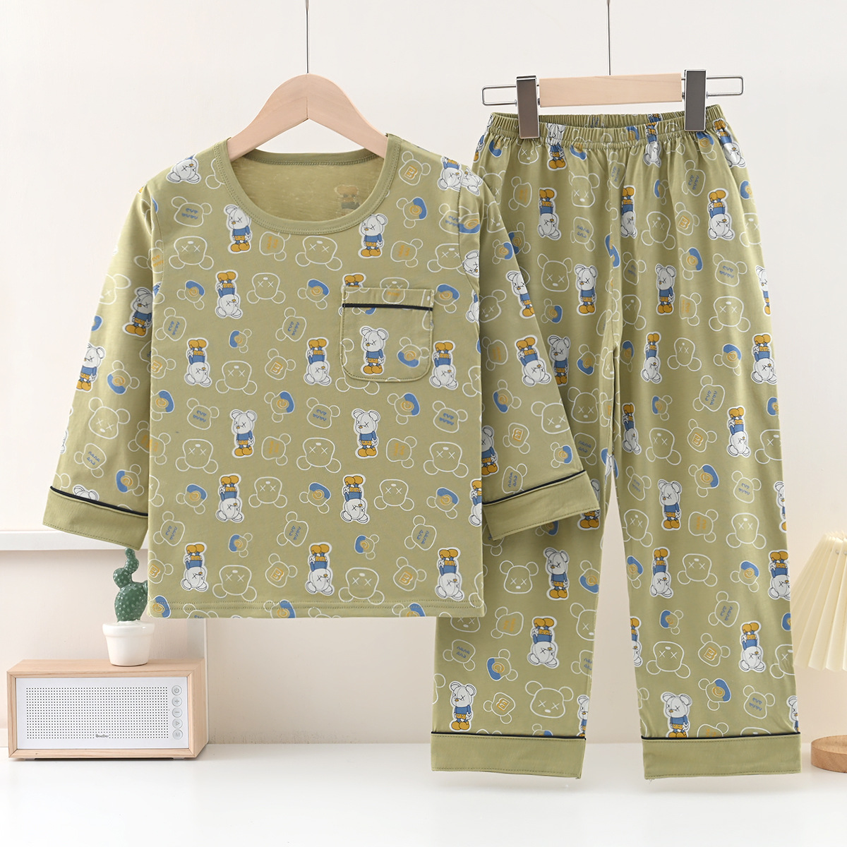 纯棉A类空调服薄款婴儿小孩家居服男童睡衣纯棉全棉秋冬款儿童