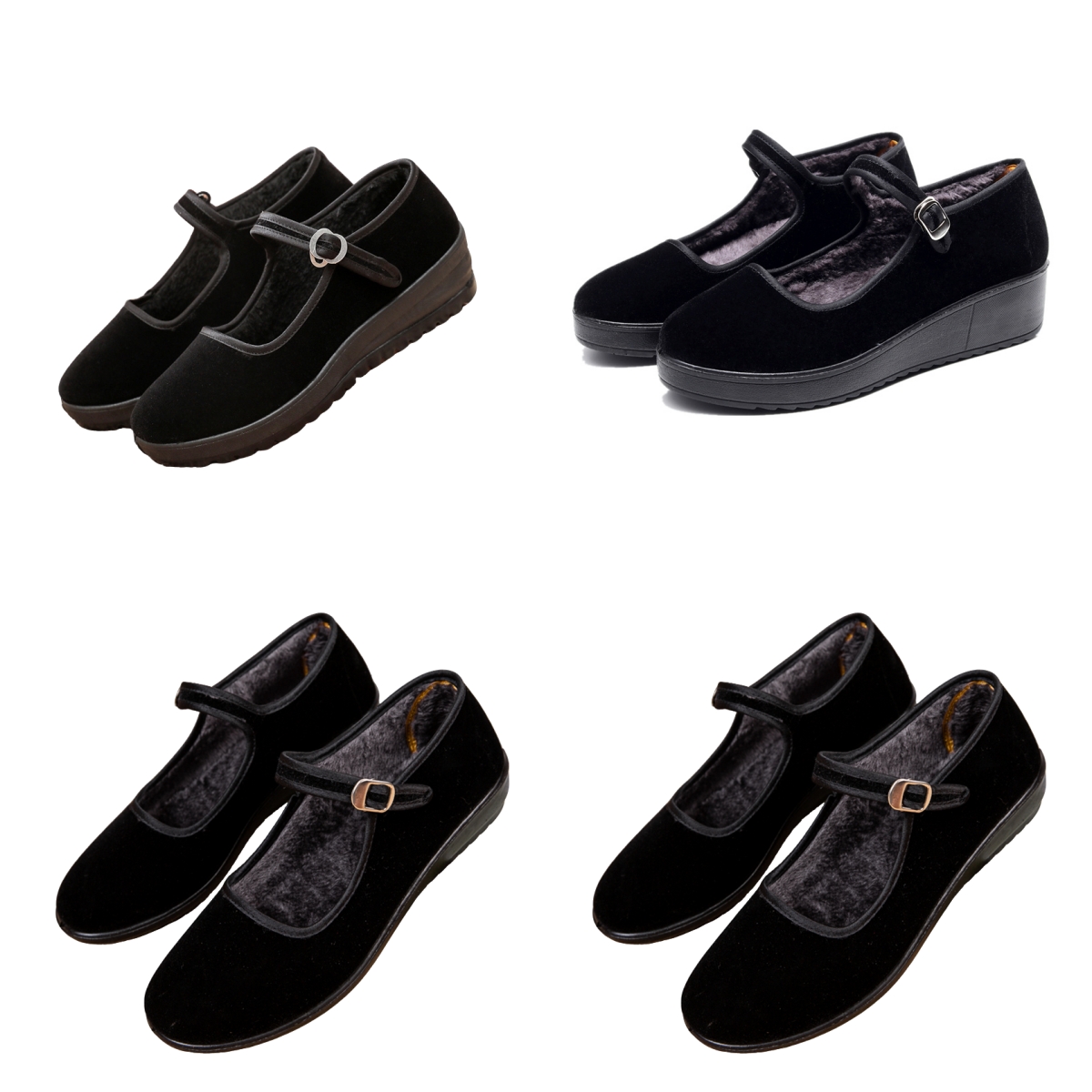 老北京加绒黑布鞋冬季加厚保暖平底厚底增高实心女工作鞋防滑舒适