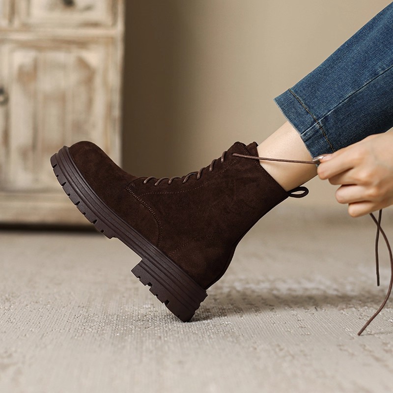 2025秋冬新款复古潮流百搭单棉同款大码粗跟英伦风马丁靴短靴女靴