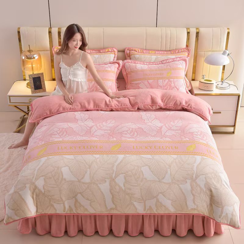 【今天下单优惠】加厚牛奶绒四件套双面绒被套床裙加绒防静电被罩