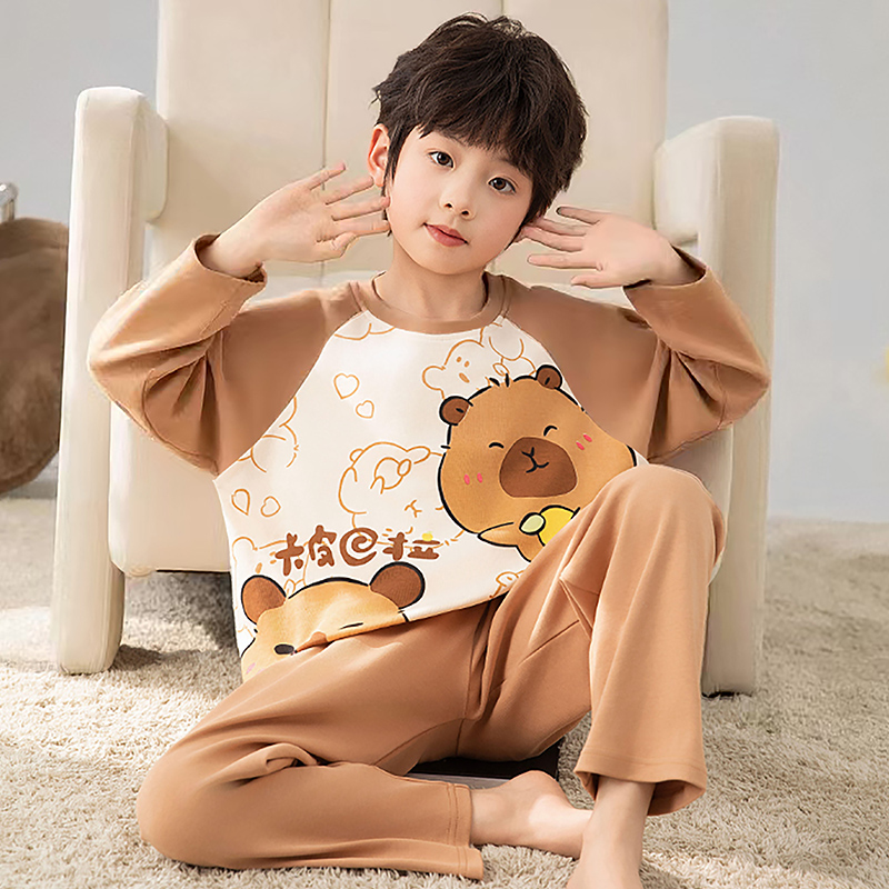 儿童睡衣男童春秋季纯棉长袖薄款2025新款男孩大童休闲家居服套装