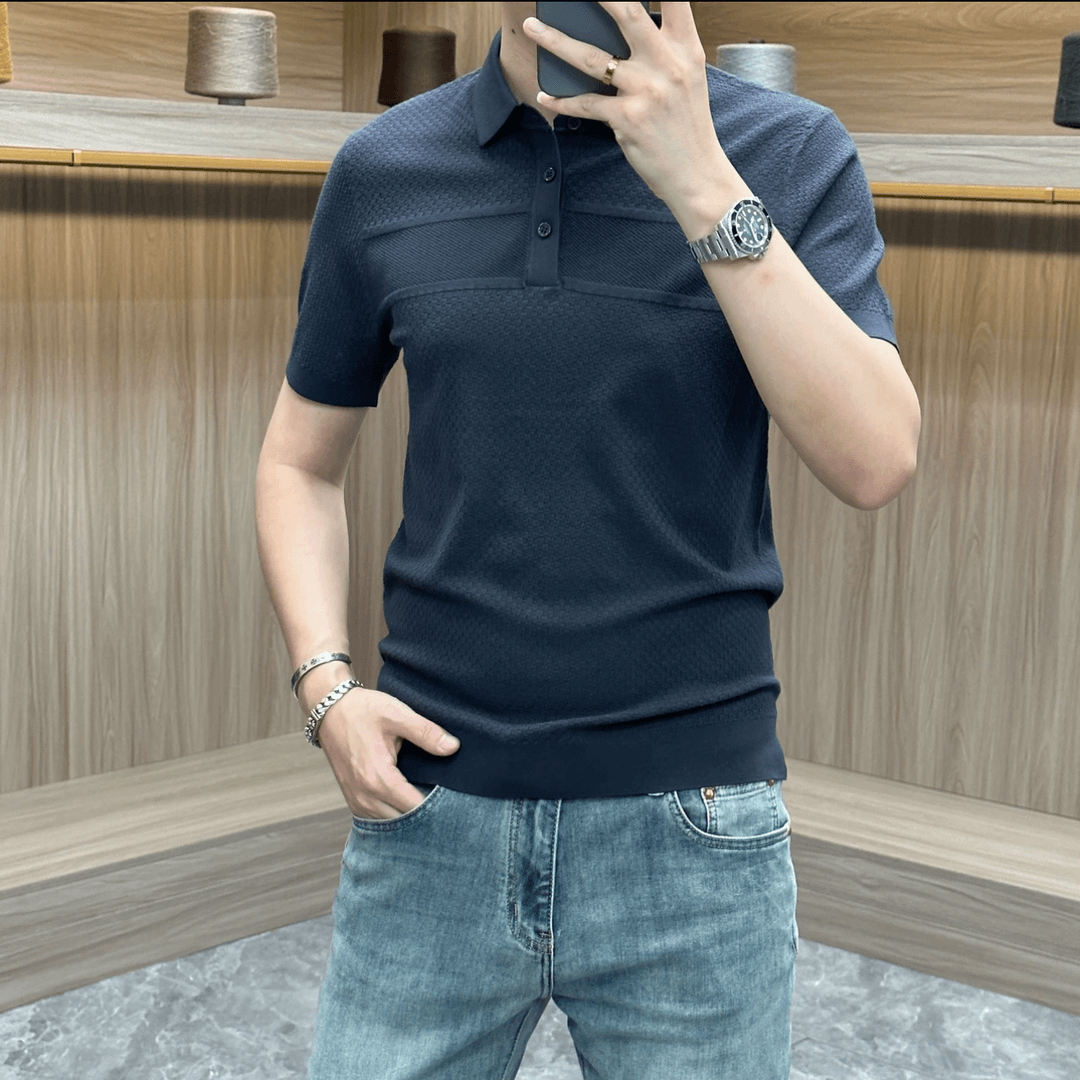 2025欧货轻奢男士冰丝针织短袖春秋POLO衫纯色百搭商务翻领上衣潮