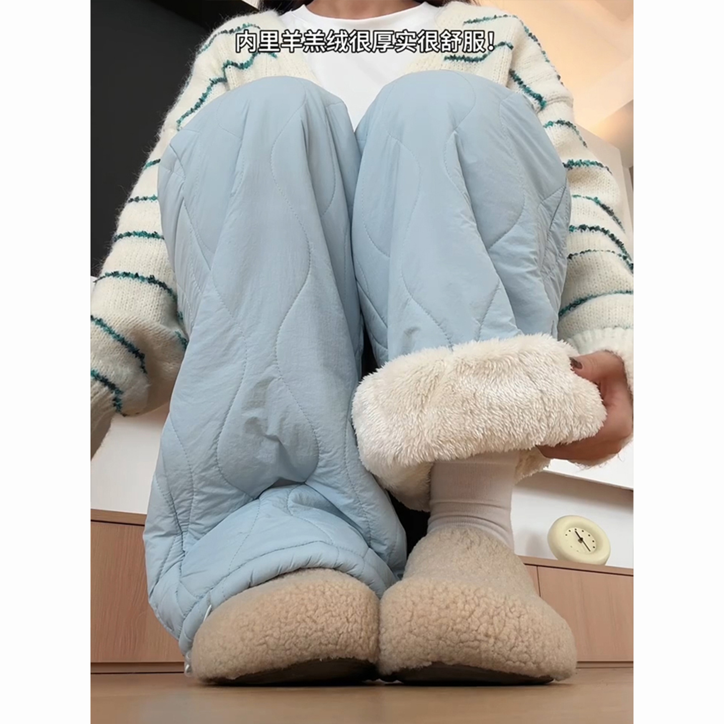 哈尔滨雪乡外穿羊羔绒防寒棉裤女冬季零下保暖裤子加绒加厚直筒裤