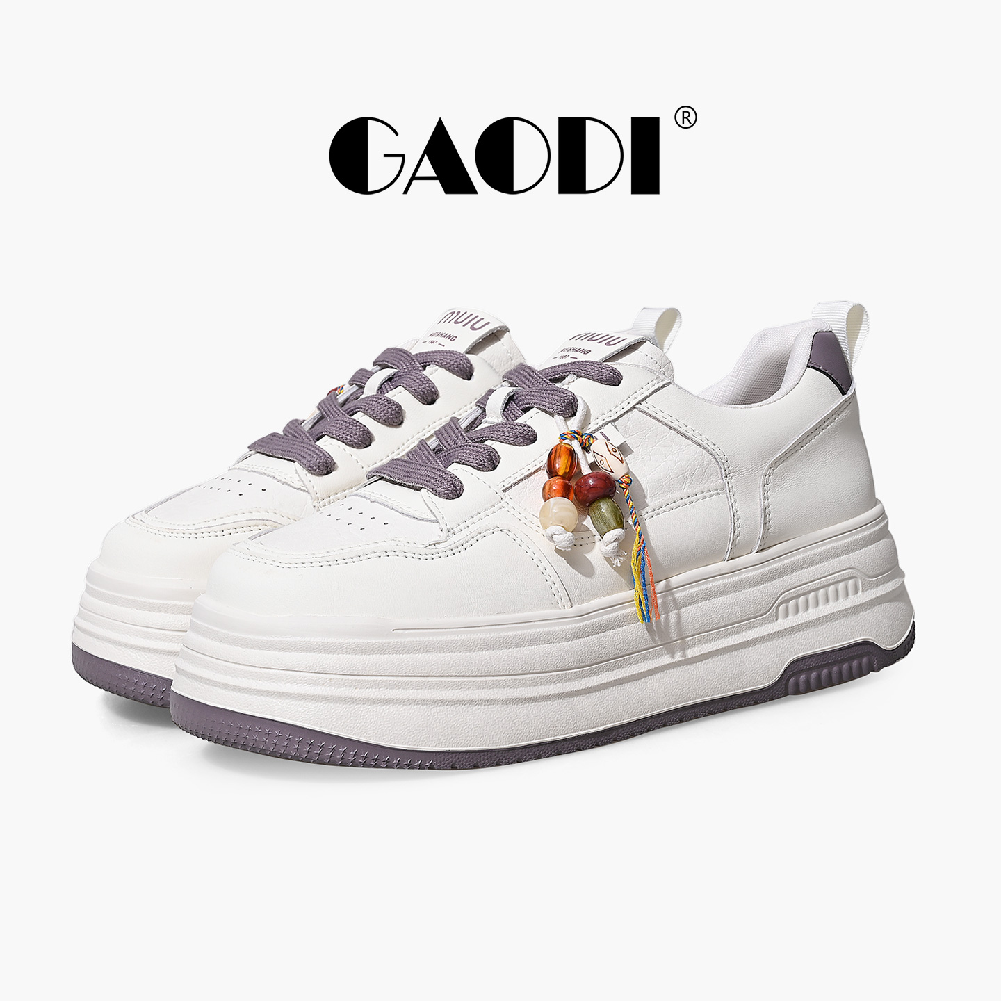 高蒂新款小白鞋绑带厚底时尚休闲女鞋时尚低帮百搭透气55351-802