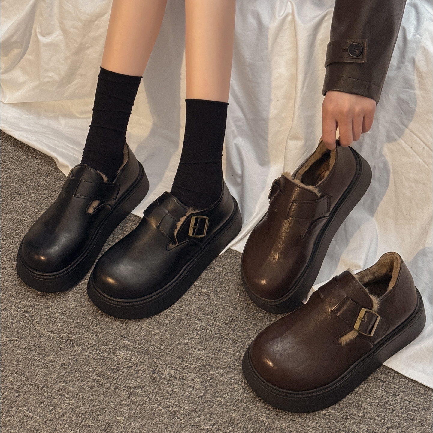 贾不假勃肯鞋女2025新款超时尚冬季加绒厚底休闲鞋包头一脚蹬单鞋