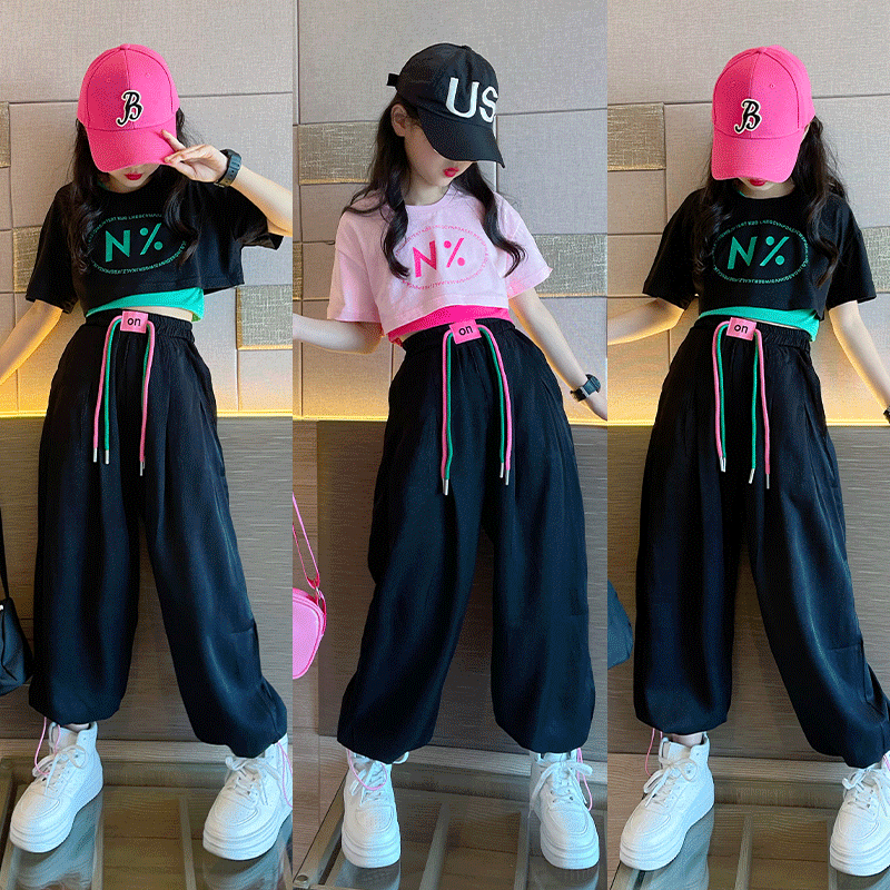 街舞儿童潮服套装夏季童装女孩爵士服装衣服演出服女童嘻哈舞蹈服