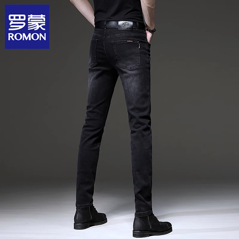罗蒙秋季新款牛仔裤男士修身小脚裤韩版潮流复古弹力休闲长裤子男