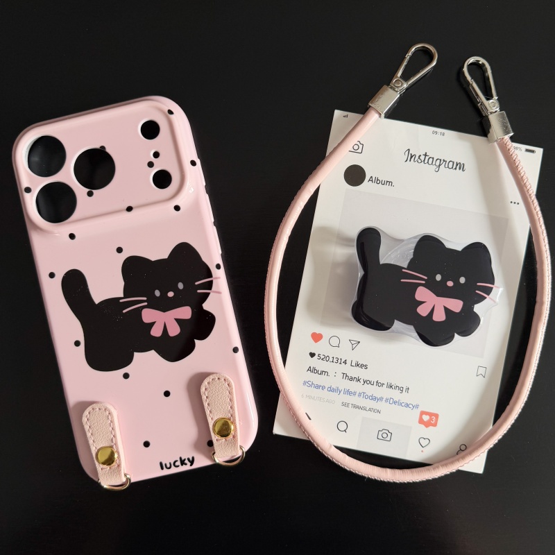 幸运小黑猫菲林软壳适用苹果17promax手机壳16华为vivo小米15oppo