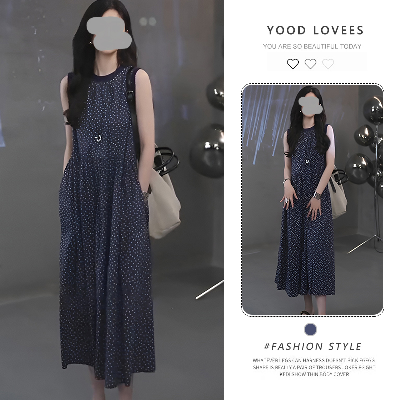 法式温柔风波点无袖连衣裙女2026夏季宽松显瘦a字背心裙气质裙子