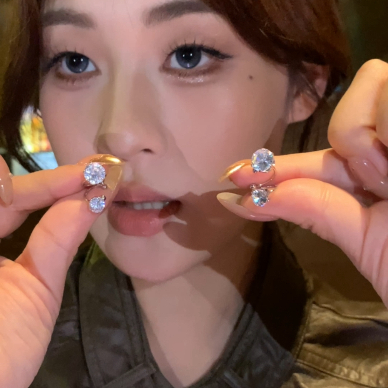 铜合金耳饰 韩版超闪精致几何锆石耳夹女小众高级感个性耳骨夹