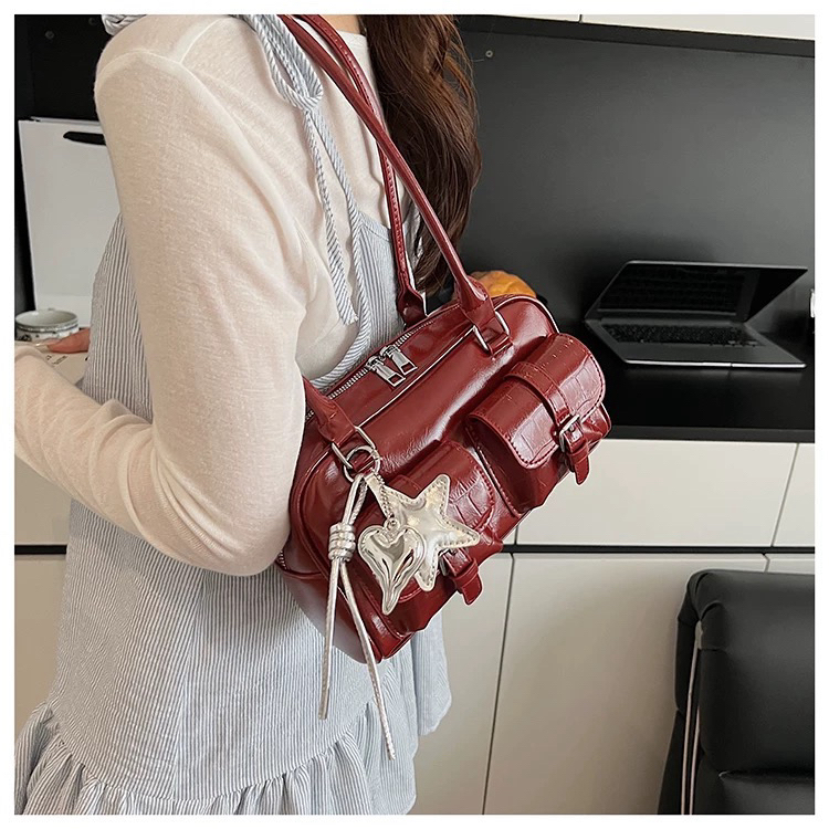 红色婚包新娘包腋下波士顿包包女式新款复古轻奢小众高级感单肩包