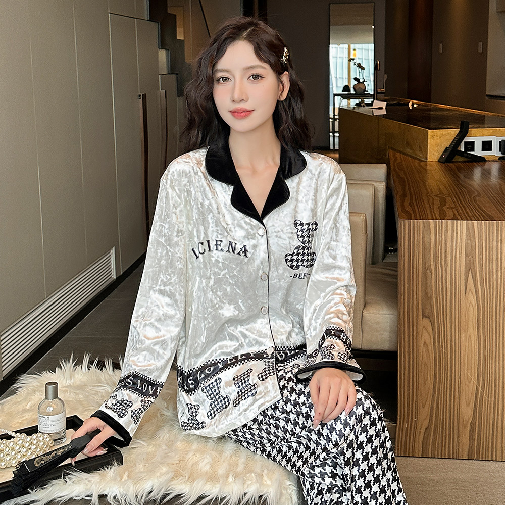 小香风金丝绒睡衣女春秋季2024年新款长袖秋冬天家居服套装可外穿