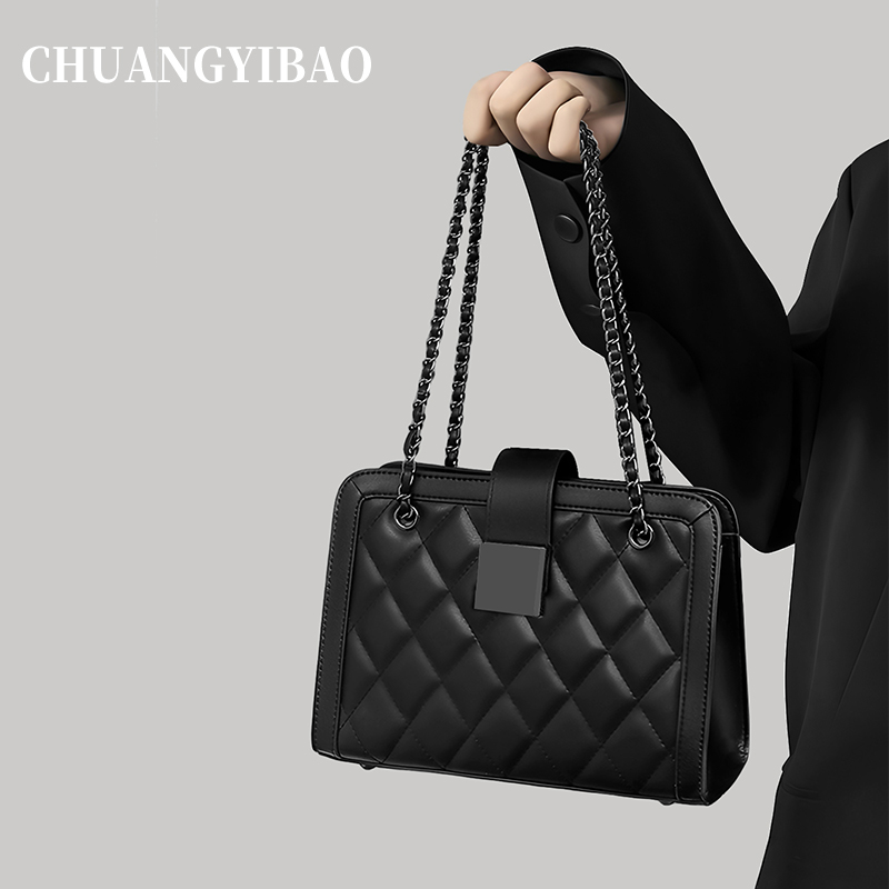 高级质感链条包包女2025新款潮超火小众菱格单肩斜挎包时尚腋下包