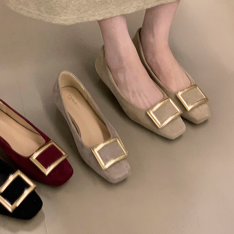 法式金属方扣浅口单鞋女2025秋季新款小众粗跟方头通勤玛丽珍鞋潮