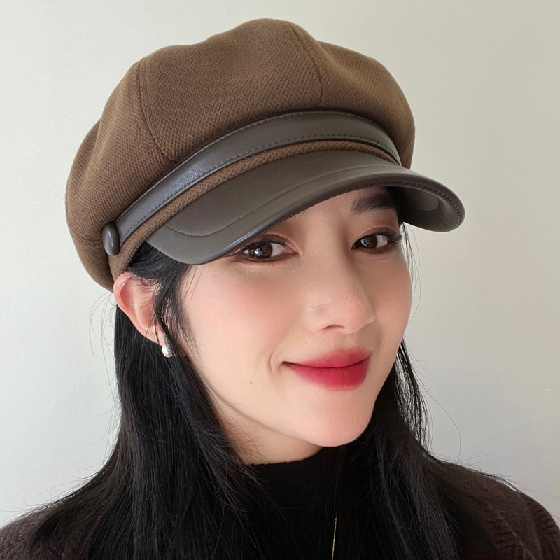 八角帽子女2024秋冬新款显脸小贝雷帽大头围鸭舌帽英伦复古报童帽