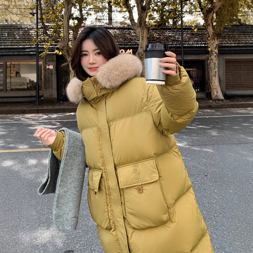 长款特大码加肥加大200斤胖mm修身显瘦连帽狐狸毛领羽绒服外套女