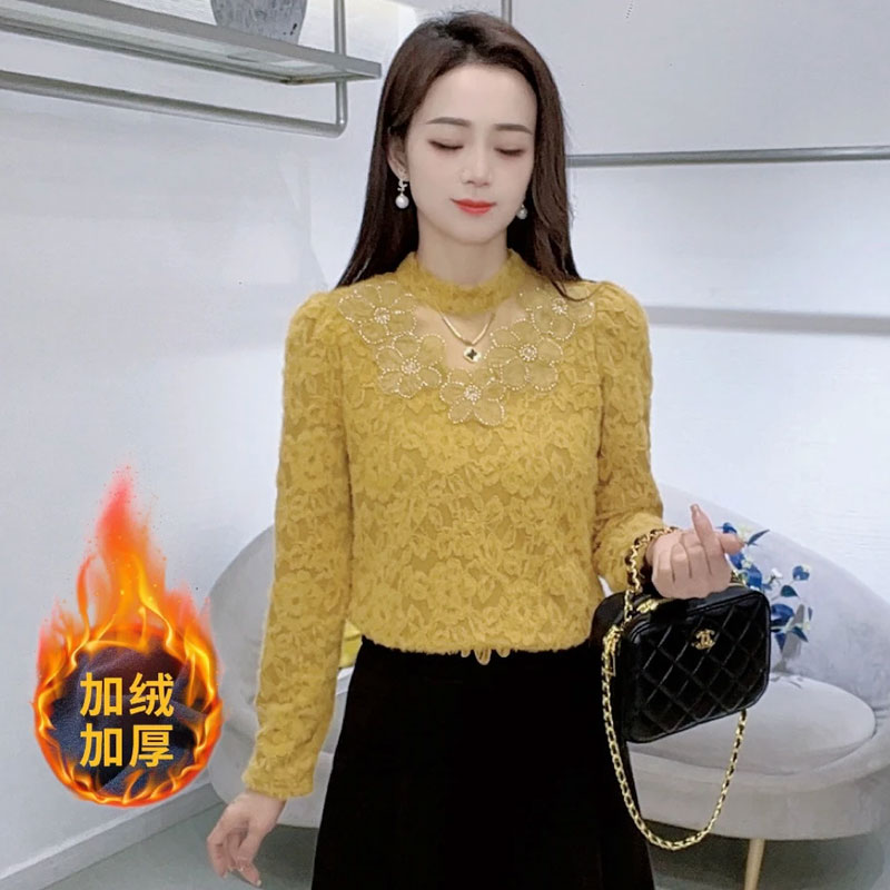 时尚蕾丝打底衫女士2025秋冬新款半高领保暖气质减龄加厚加厚上衣