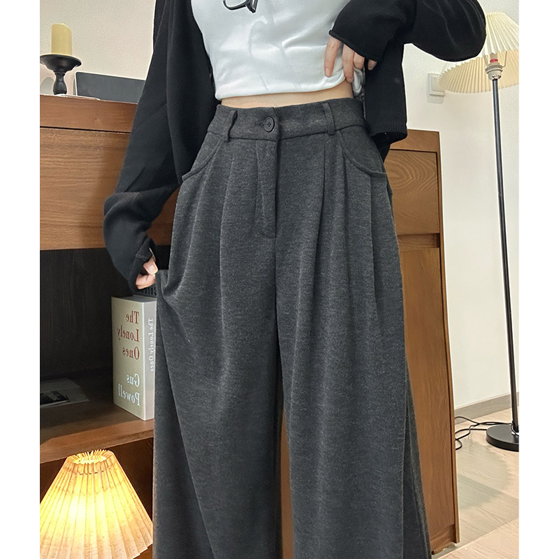 深灰色糯米裤女2025新款爆款高腰松紧宽松显瘦垂感直筒阔腿休闲裤