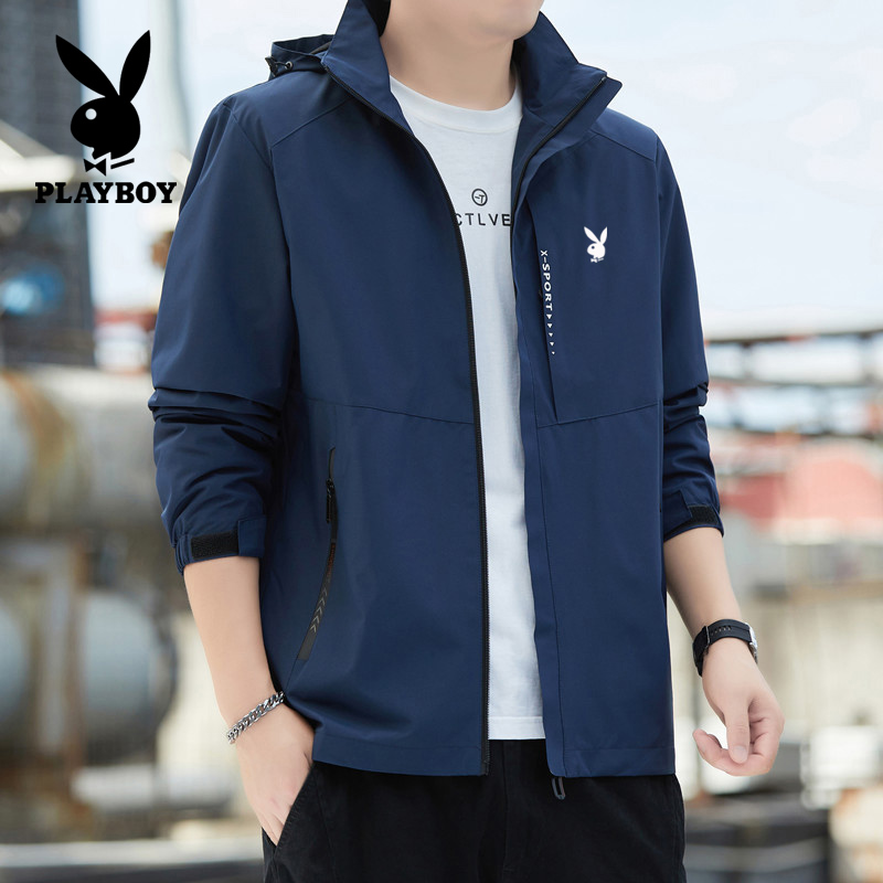 花花公子夹克外套男款春秋季薄款大码户外秋冬加绒休闲运动冲锋衣