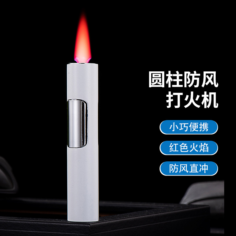 圆机直冲蓝焰个性充气便携防风创意红火焰气体点烟器