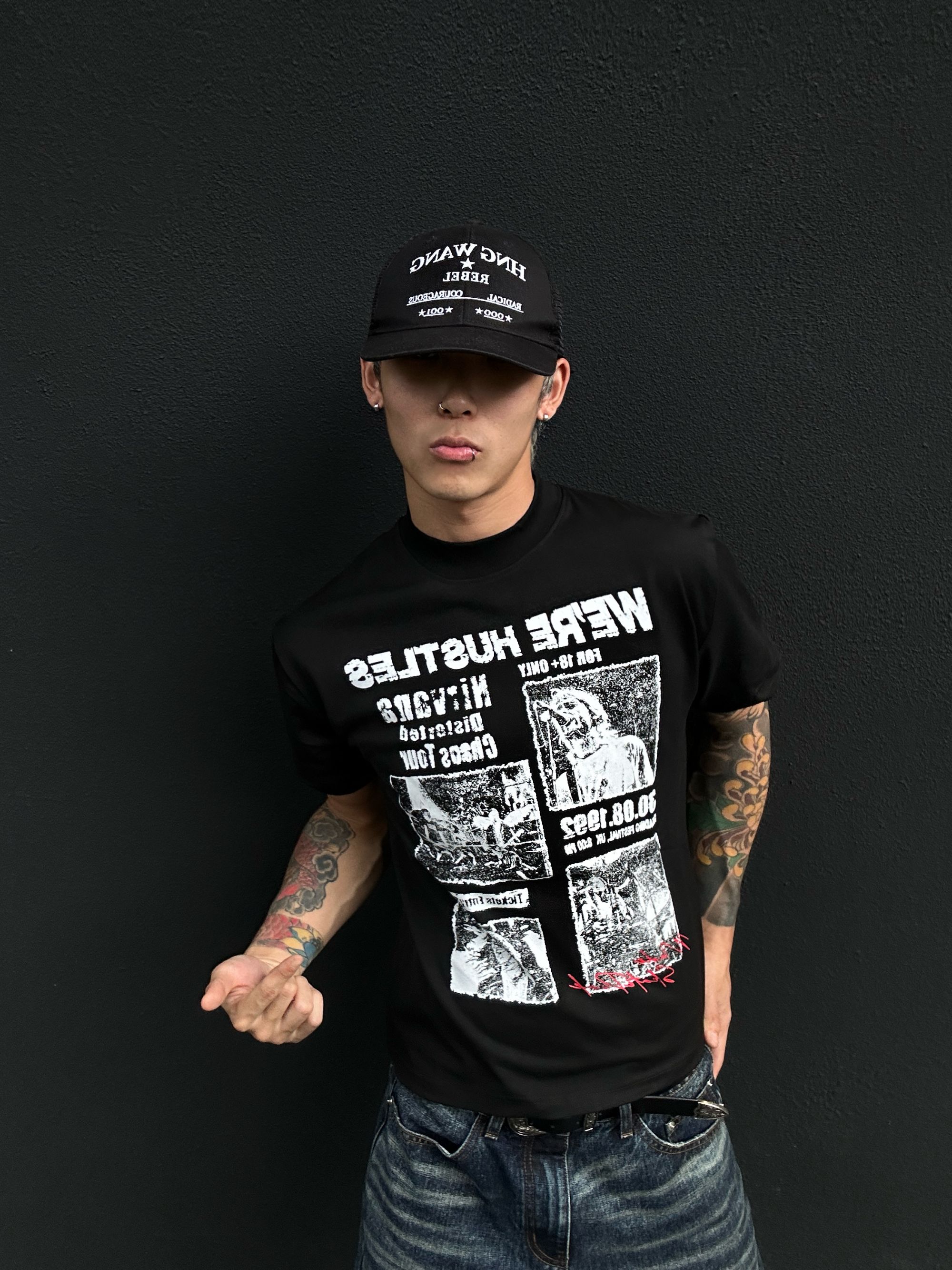 SKATEPARK"涅槃未烬" 夏季美式做旧字母T恤圆领摇滚乐队嘻哈复古