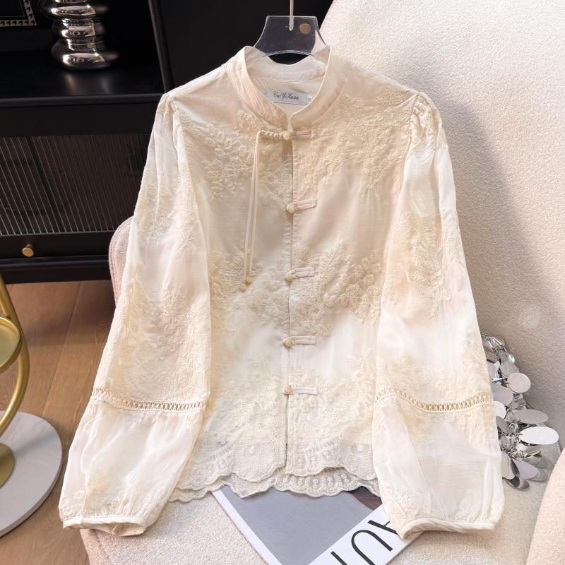2025提花衬衫上衣复古中国风立领绣花衬衣长袖气质时尚新中式