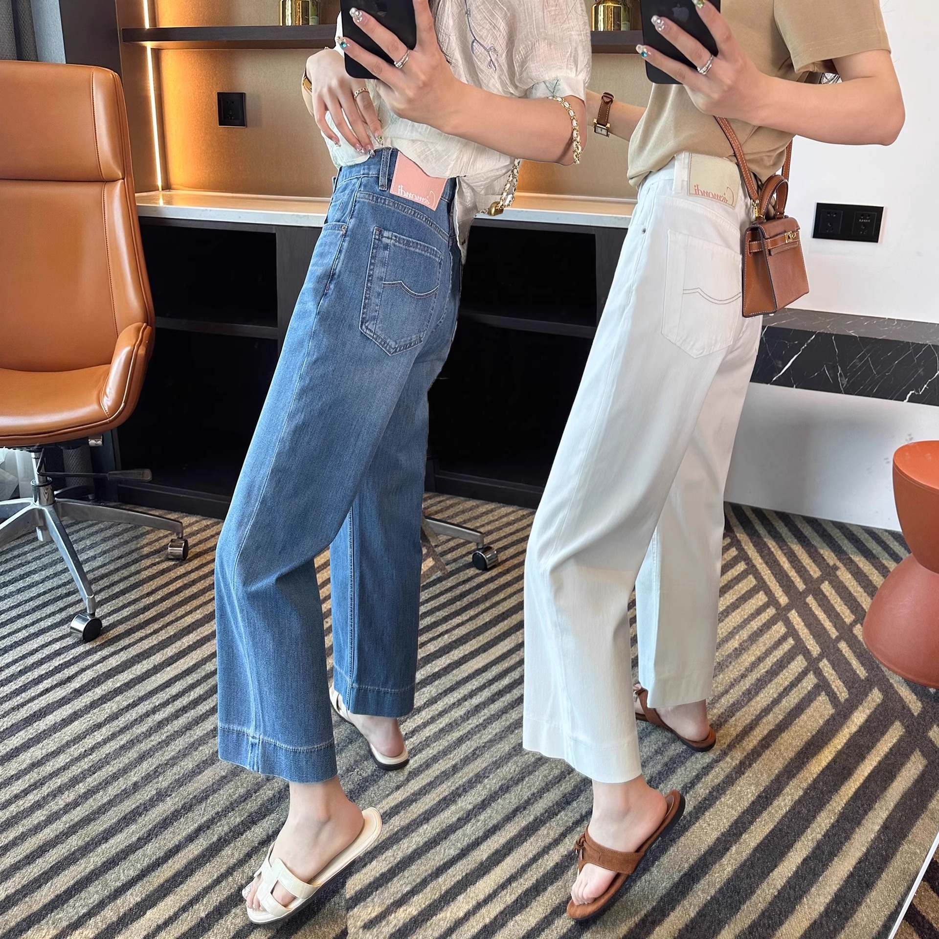 夏季薄款天丝莱赛尔直筒牛仔裤女大码胖mm显瘦不挑身材九分阔腿裤