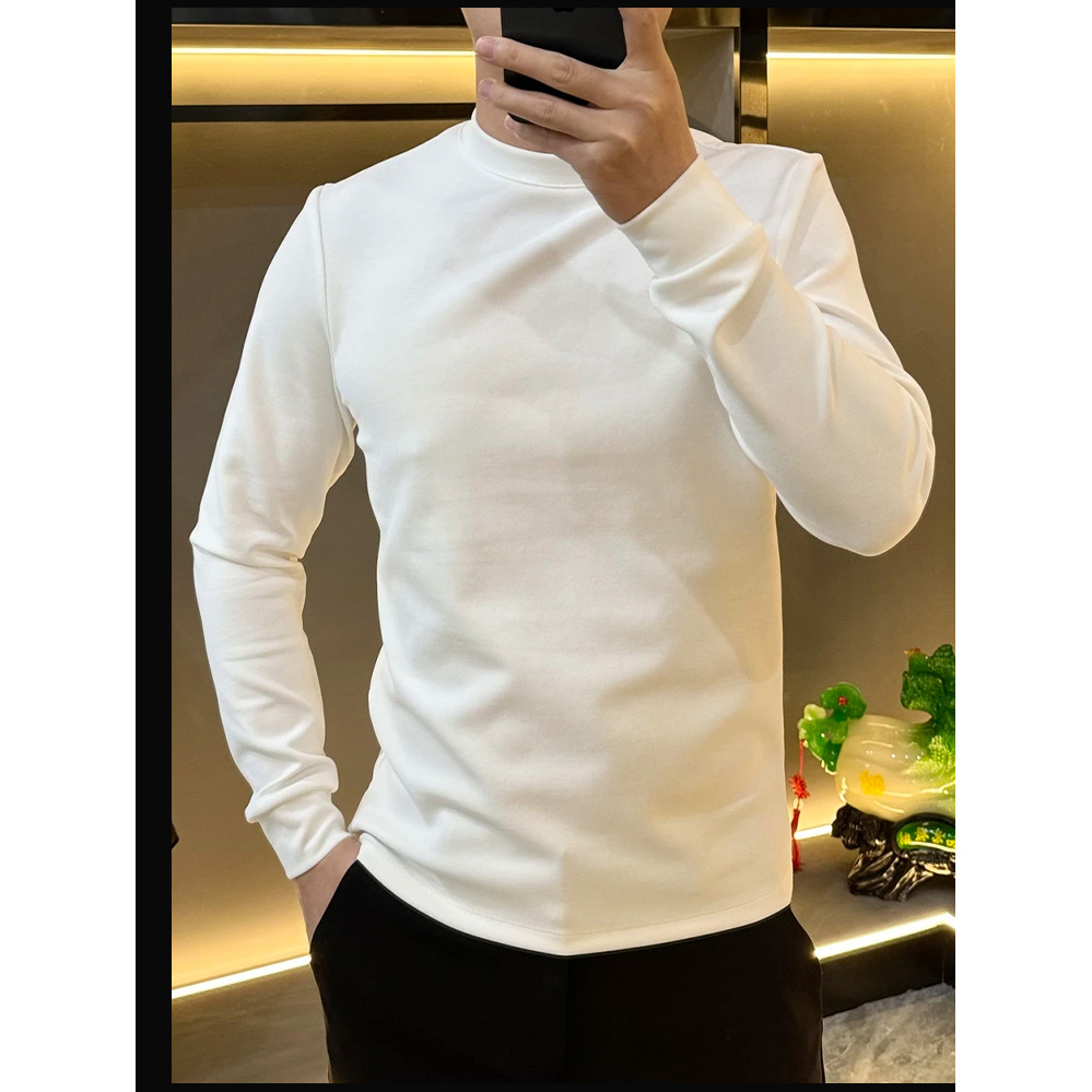 潮流简约休闲长袖纯色净版打底衫男秋季小衫t帅气百搭修身圆领T恤