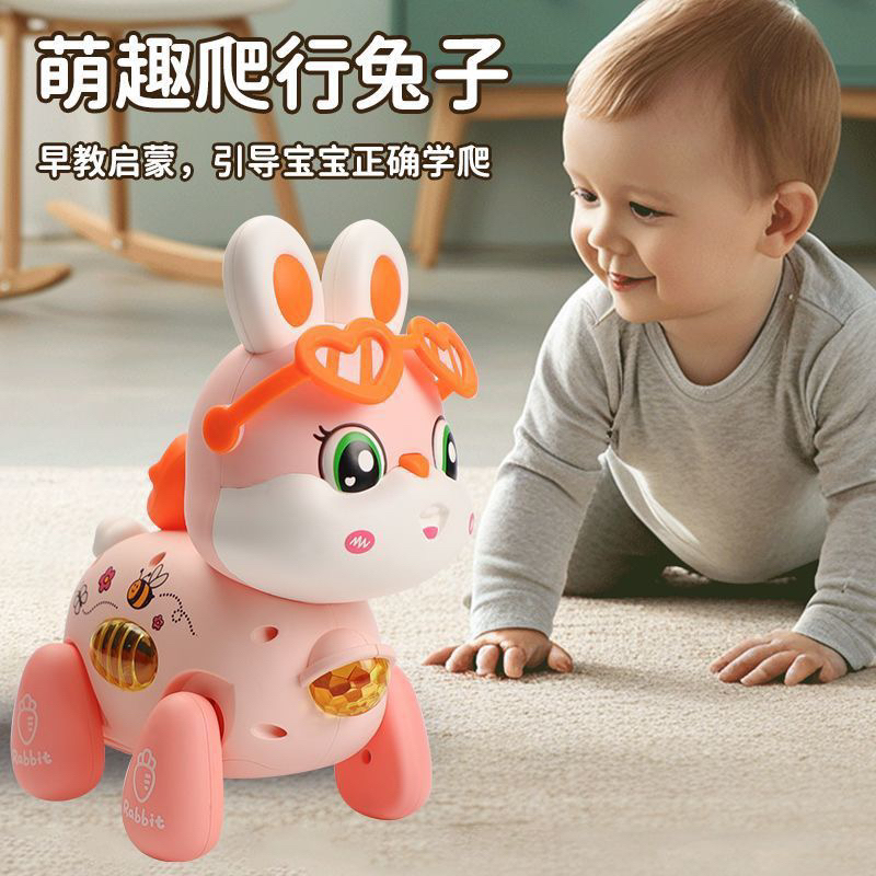 可摇头电动爬行带灯光唱歌兔子抬头训练造型早教益智玩具